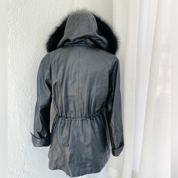 ✨ Ellen Tracy Genuine Leather Coat w/ Real Fox Fur Hood Women’s Large PRISTINE ✨ - Picture 8 of 13